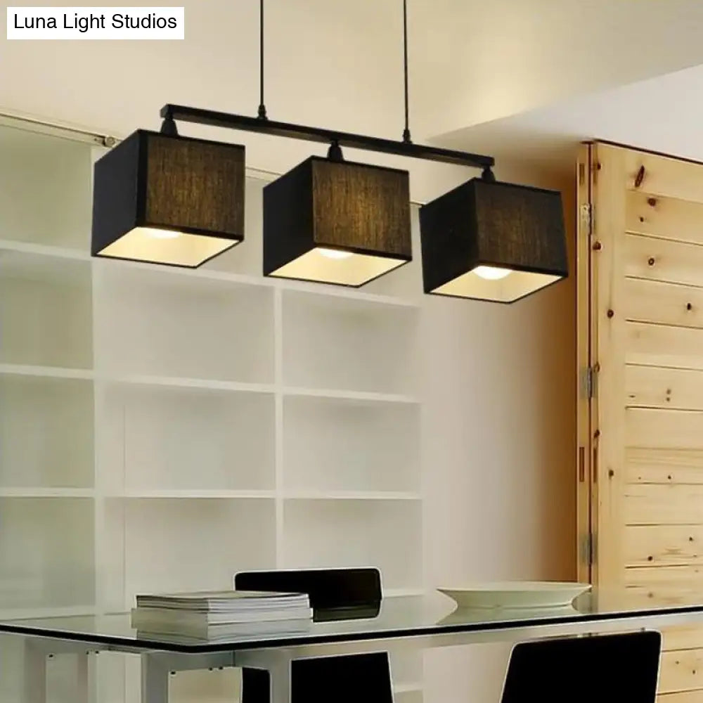 DecorBites™ Contemporary Black Cubic Island Chandelier - 3 Head Fabric Hanging Light Kit