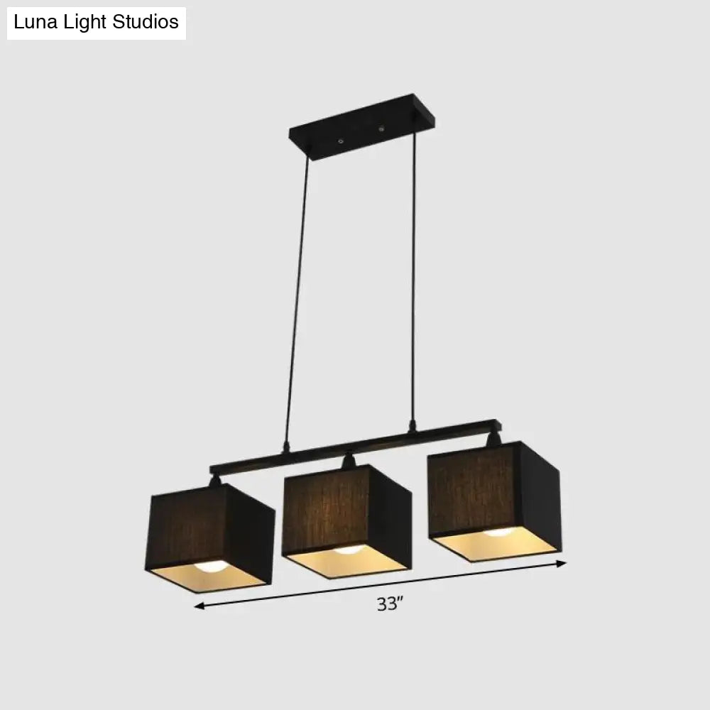 DecorBites™ Contemporary Black Cubic Island Chandelier - 3 Head Fabric Hanging Light Kit