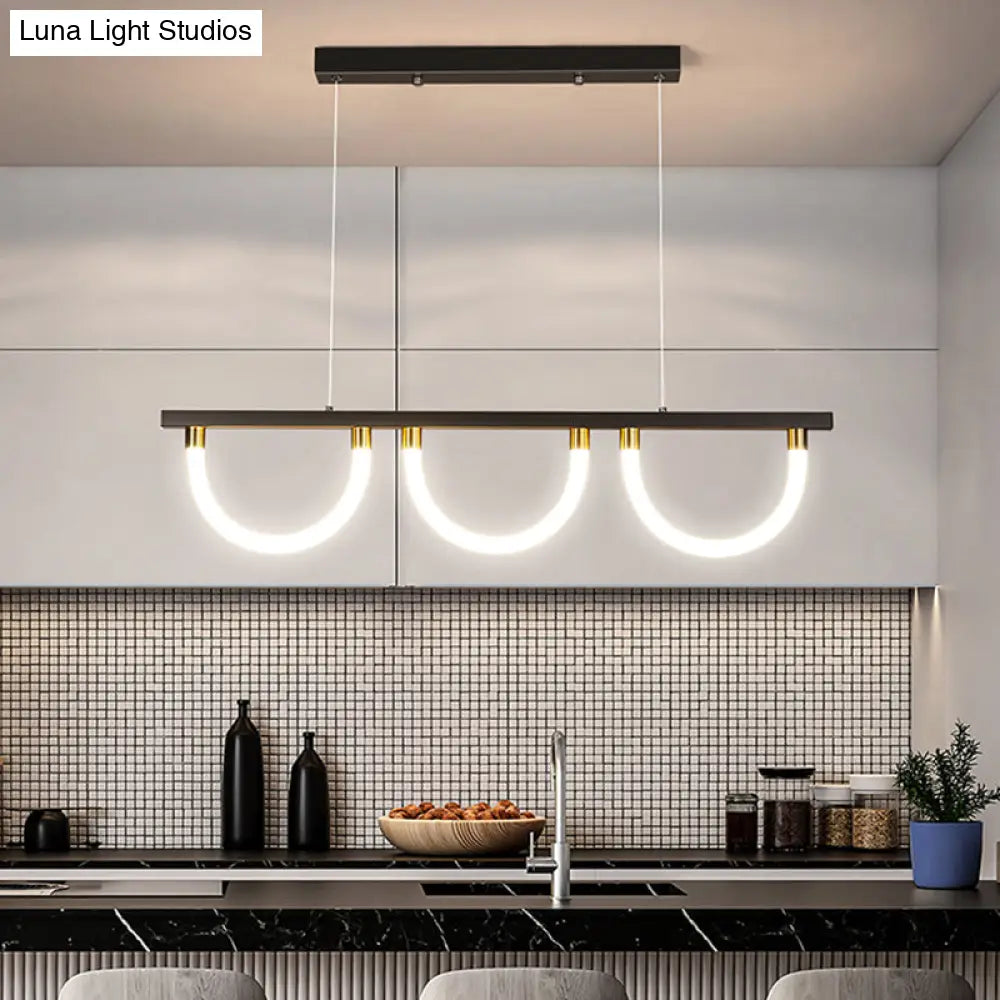DecorBites™ Contemporary Black/Gold Kitchen Island Lamp - Acrylic Semicircle Design (3 Lights)