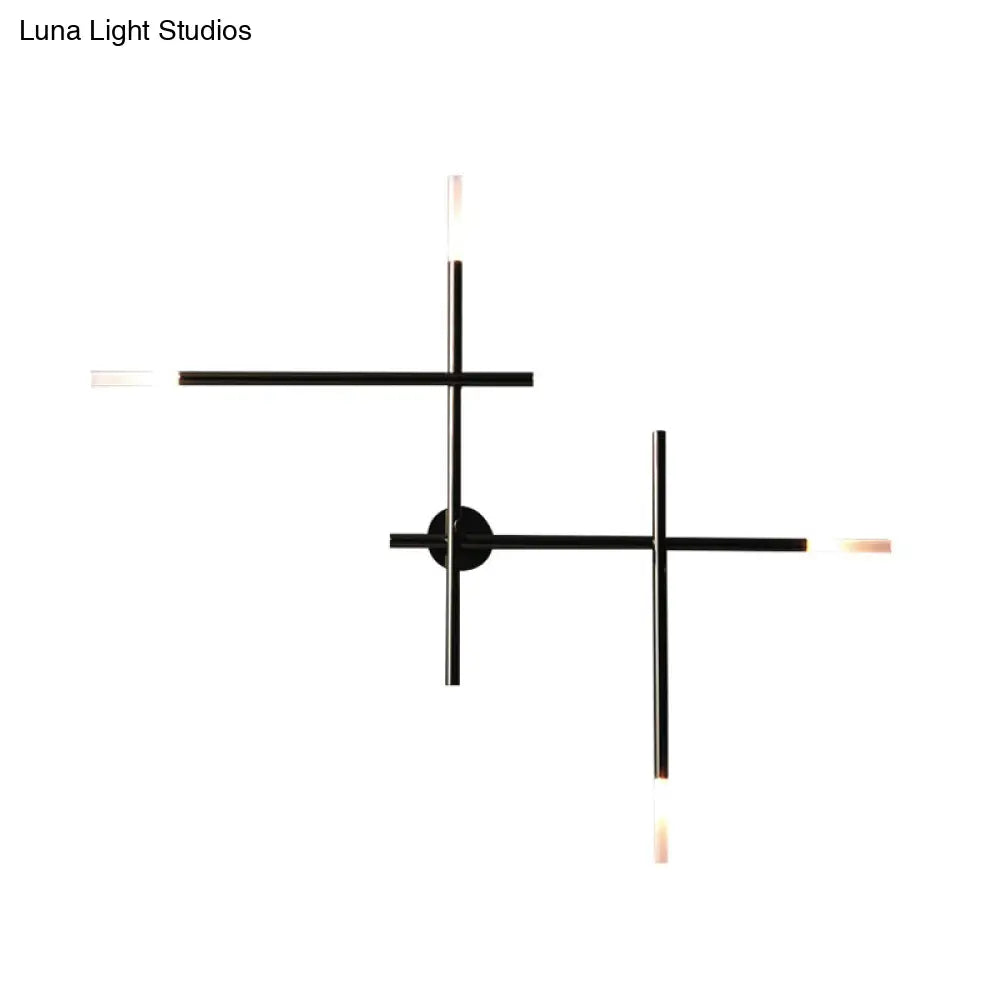 DecorBites™ Contemporary Black/Gold Metallic Wall Light with LED Crossed Lines