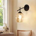 DecorBites™ Contemporary Black/Gold Wall Sconce with Oval Amber/Gold/Clear Glass Shade - Elegant Half-Light Wall Mount