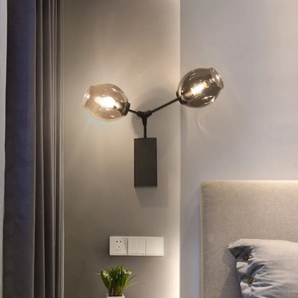 DecorBites™ Contemporary Black/Gold Wall Sconce with Oval Amber/Gold/Clear Glass Shade - Elegant Half-Light Wall Mount