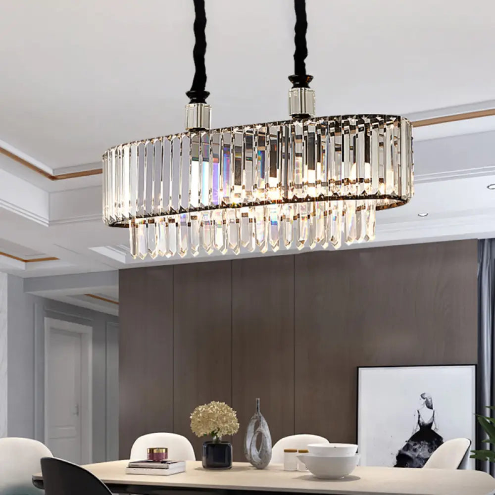DecorBites™ Contemporary Black Hanging Dining Room Island Lamp with Crystal Prisms Shade - 4/6 Heads, 27.5"/35.5" Wide