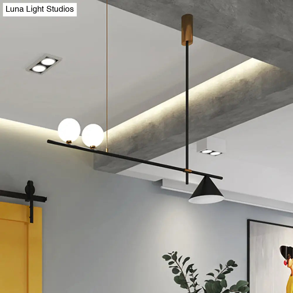 DecorBites™ Contemporary Black Metal Conical Island Lamp with Opal Glass Shade - 2 Lights