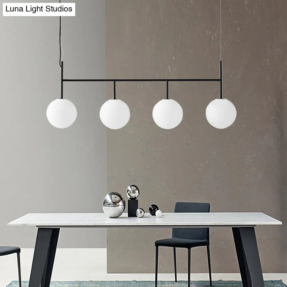 DecorBites™ Contemporary Black Suspended Island Light Fixture with White Glass Orb and 4 Bulbs