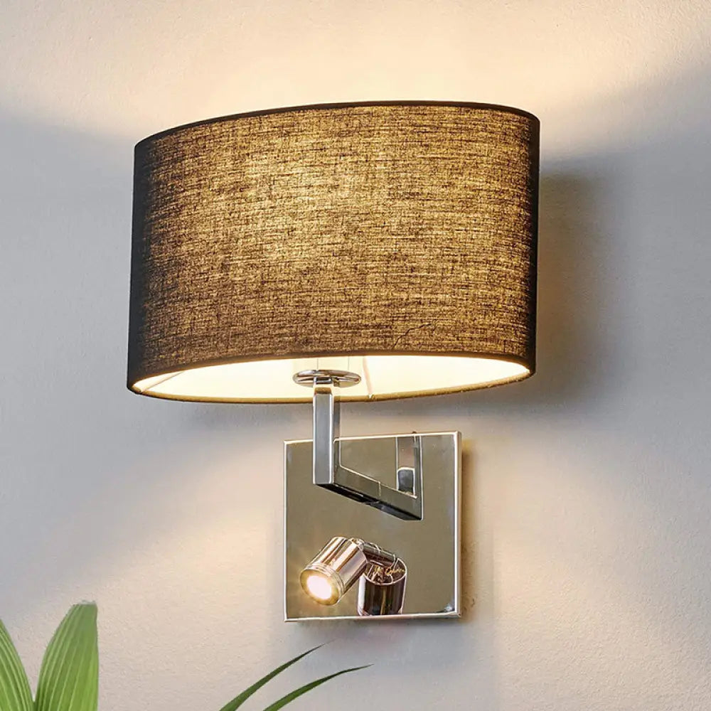 DecorBites™ Contemporary Black Wall Mount Sconce with Adjustable Spotlight - Elliptical Fabric Light Fixture - 1 Light