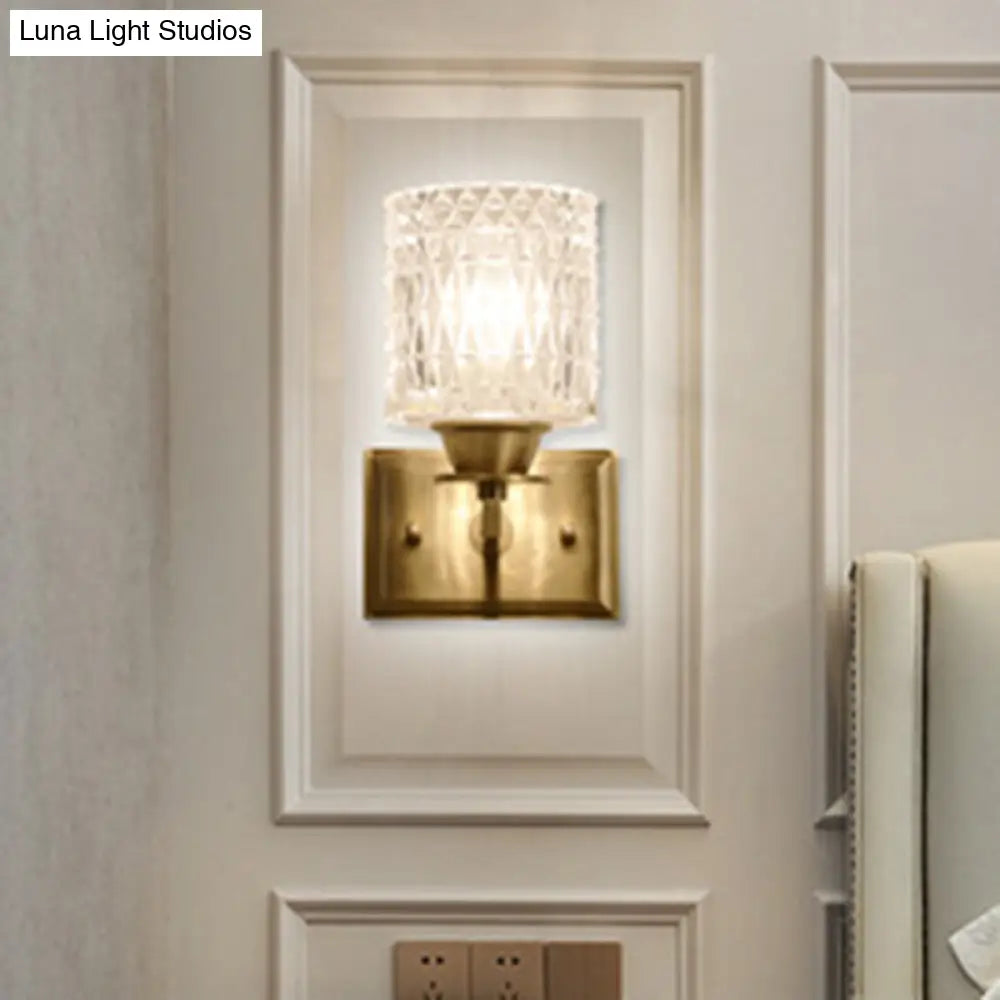DecorBites™ Contemporary Brass Wall Light Fixture with Lattice Glass for Corridor - Cylinder Shape