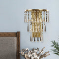 DecorBites™ Contemporary Brass Wall Sconce Lighting: Crystal Flute Tiered Hall Mounted Light