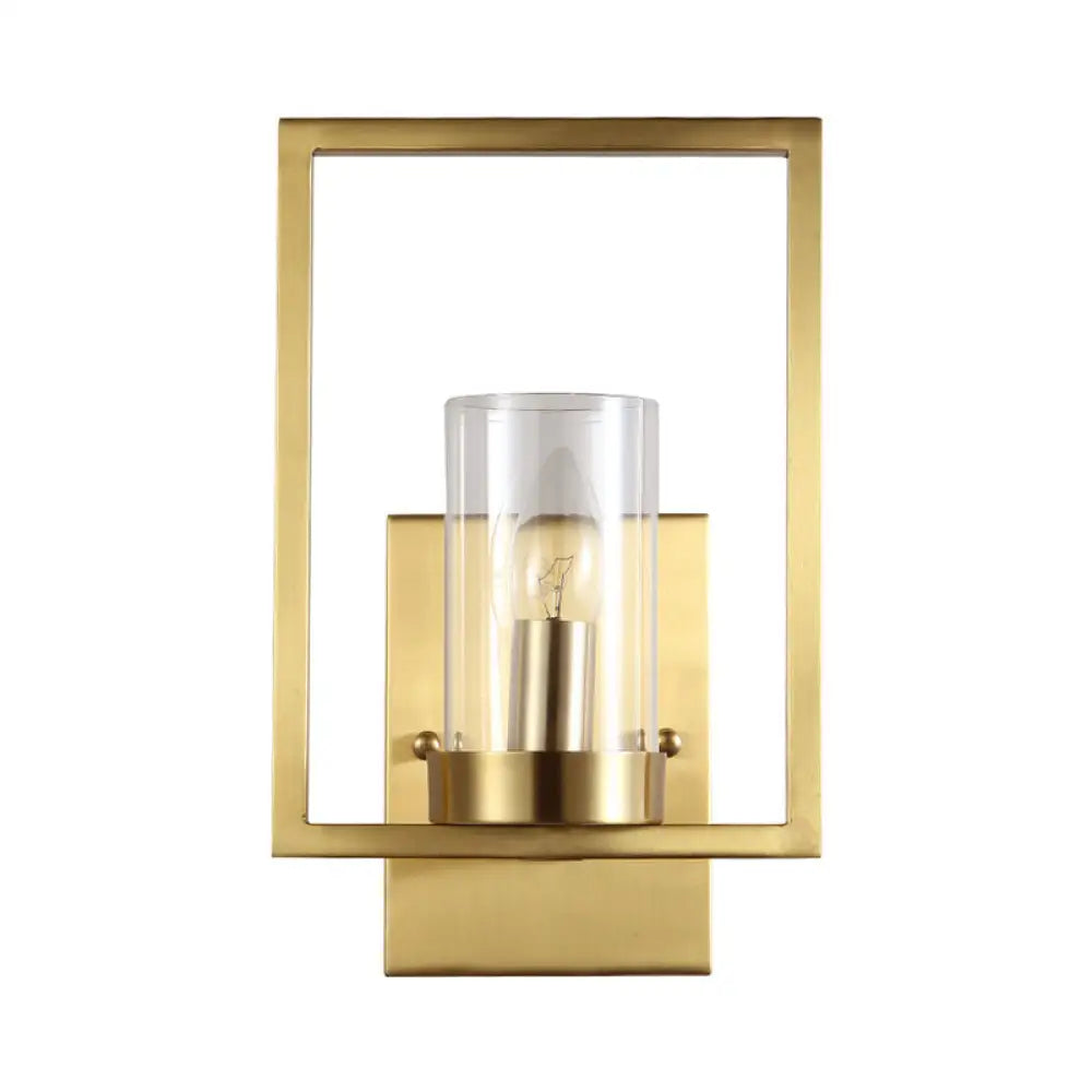 DecorBites™ Contemporary Brass Wall Sconce with Clear Glass Shade - Cylindrical Bedroom Light Fixture