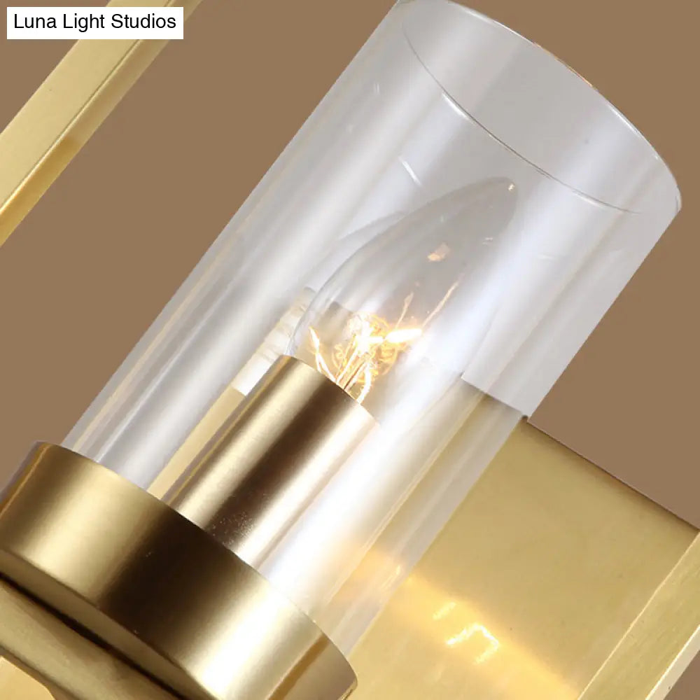 DecorBites™ Contemporary Brass Wall Sconce with Clear Glass Shade - Cylindrical Bedroom Light Fixture