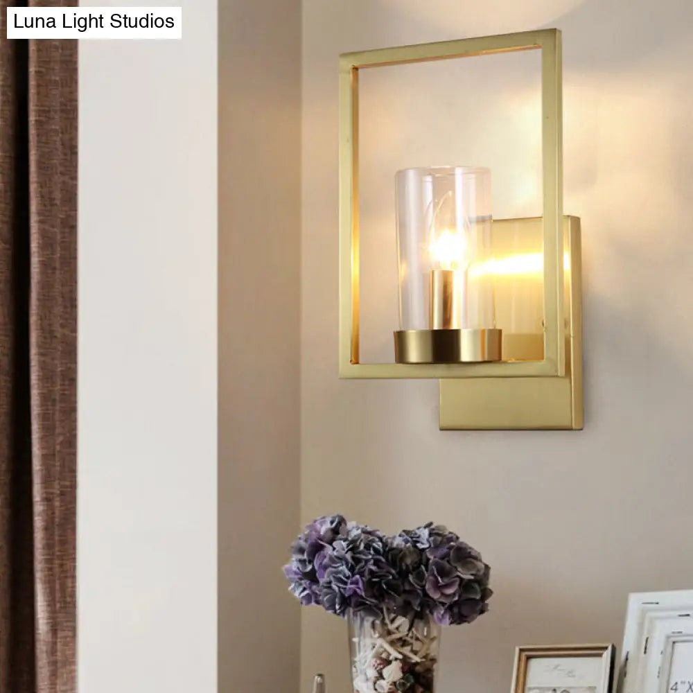 DecorBites™ Contemporary Brass Wall Sconce with Clear Glass Shade - Cylindrical Bedroom Light Fixture