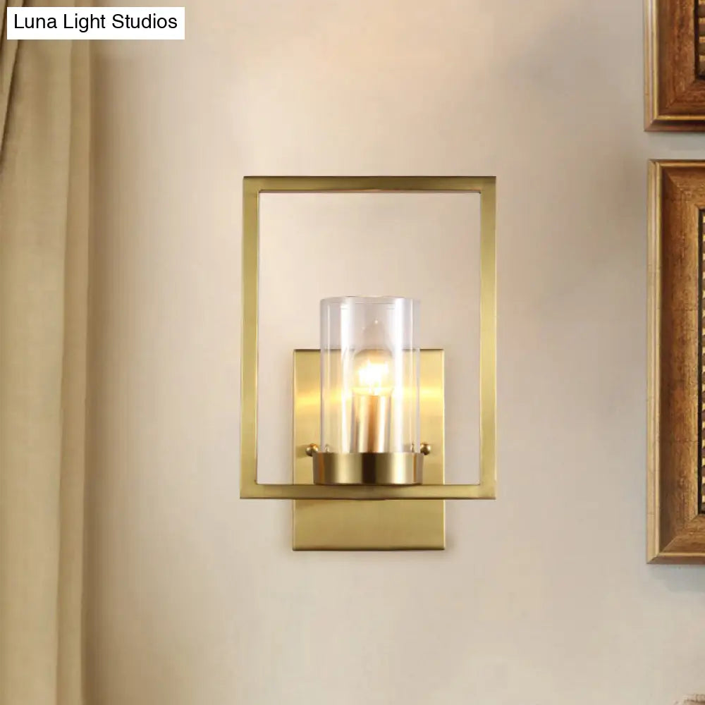 DecorBites™ Contemporary Brass Wall Sconce with Clear Glass Shade - Cylindrical Bedroom Light Fixture