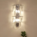 DecorBites™ Contemporary Clear Crystal 4-Bulb Tiered Ice Cube Wall Lamp Kit - Modern Sconce Light Fixture