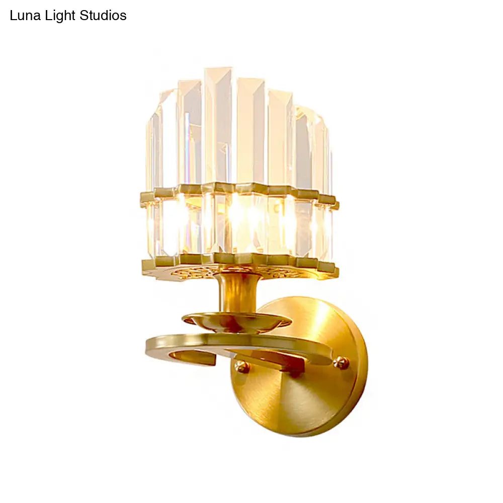 DecorBites™ Contemporary Clear Crystal Prism Wall Lamp with Brass Backplate - 1 Light Fixture