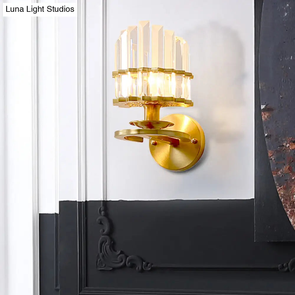 DecorBites™ Contemporary Clear Crystal Prism Wall Lamp with Brass Backplate - 1 Light Fixture