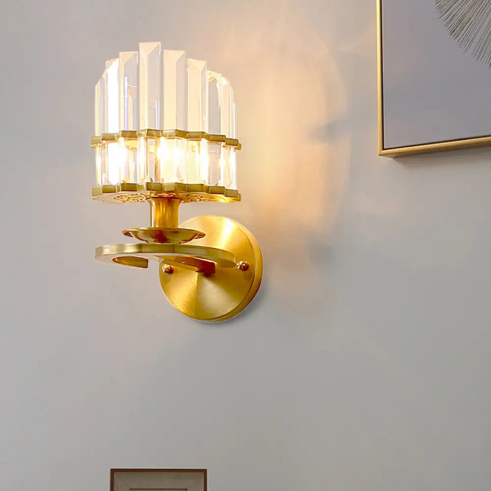 DecorBites™ Contemporary Clear Crystal Prism Wall Lamp with Brass Backplate - 1 Light Fixture