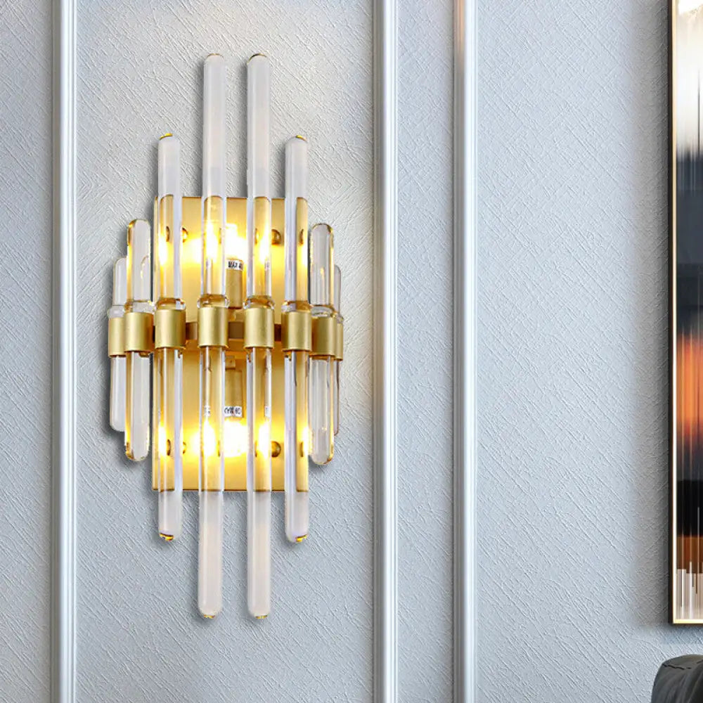 DecorBites™ Contemporary Clear Crystal Tube Wall Lighting With 2 Brass Lights - Ideal for Living Room