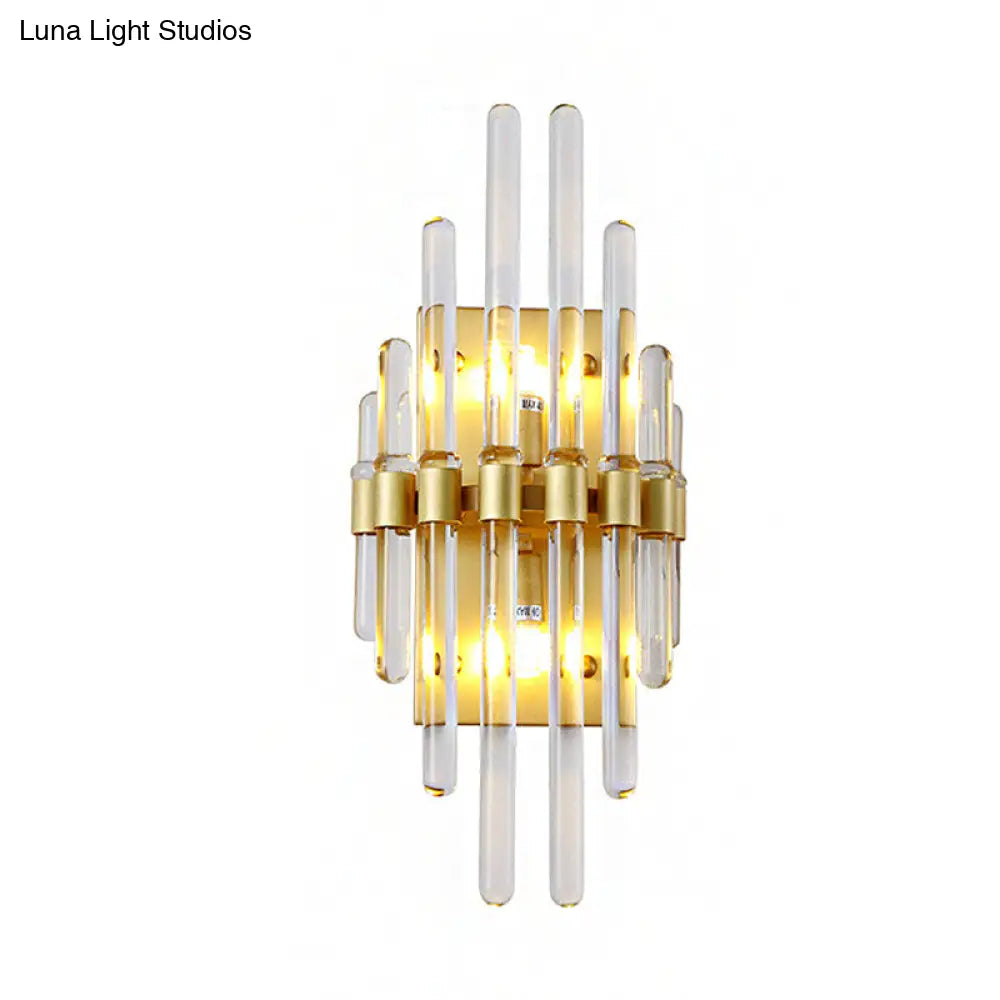 DecorBites™ Contemporary Clear Crystal Tube Wall Lighting With 2 Brass Lights - Ideal for Living Room