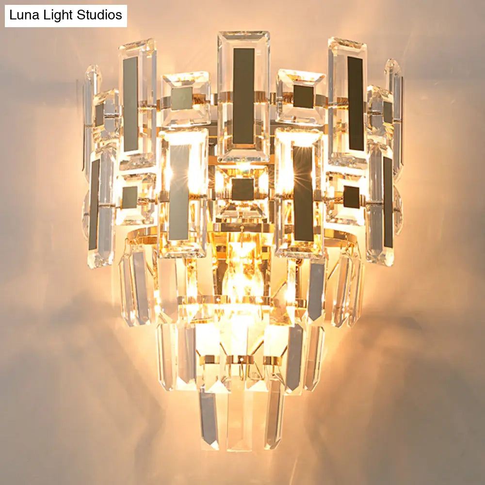DecorBites™ Contemporary Clear Crystal Wall Sconce with 5 Tiers and 3 Lights for Family Room Flush Mount
