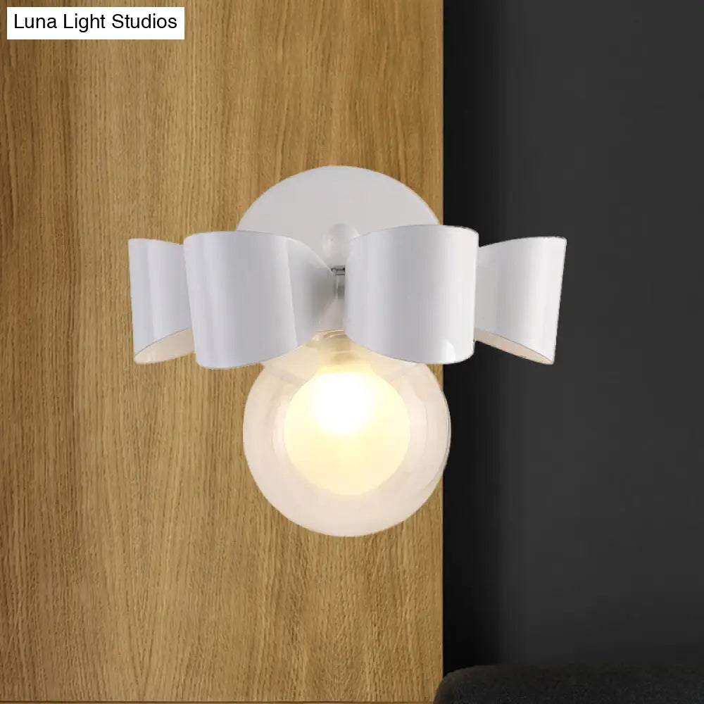 DecorBites™ Contemporary Clear Glass Round Wall Lamp - 1 Light White Wall Mounted Fixture with Bow Design