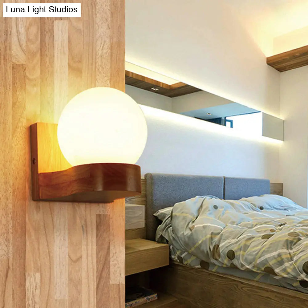 DecorBites™ Contemporary Cream Glass LED Sconce Light Fixture for Living Room Wall in Wood