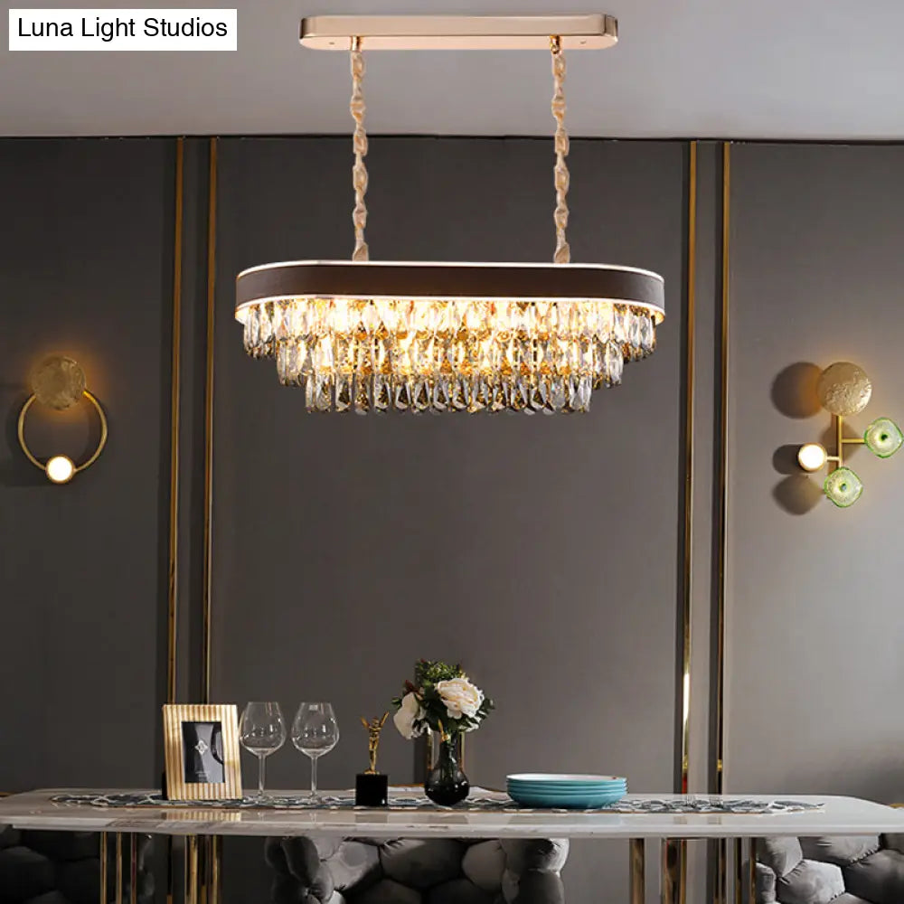 DecorBites™ Contemporary Crystal Block Hanging Light Fixture - Oval Island Lamp with 12 Lights in Black-Gold