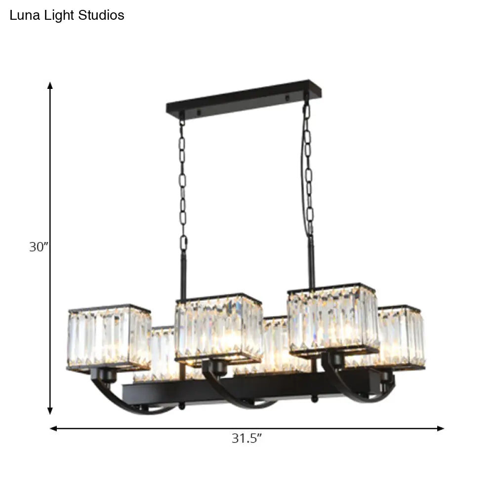 DecorBites™ Contemporary Crystal Chandelier with Adjustable Chain - 6/8 Bulbs, Black Rectangle Design