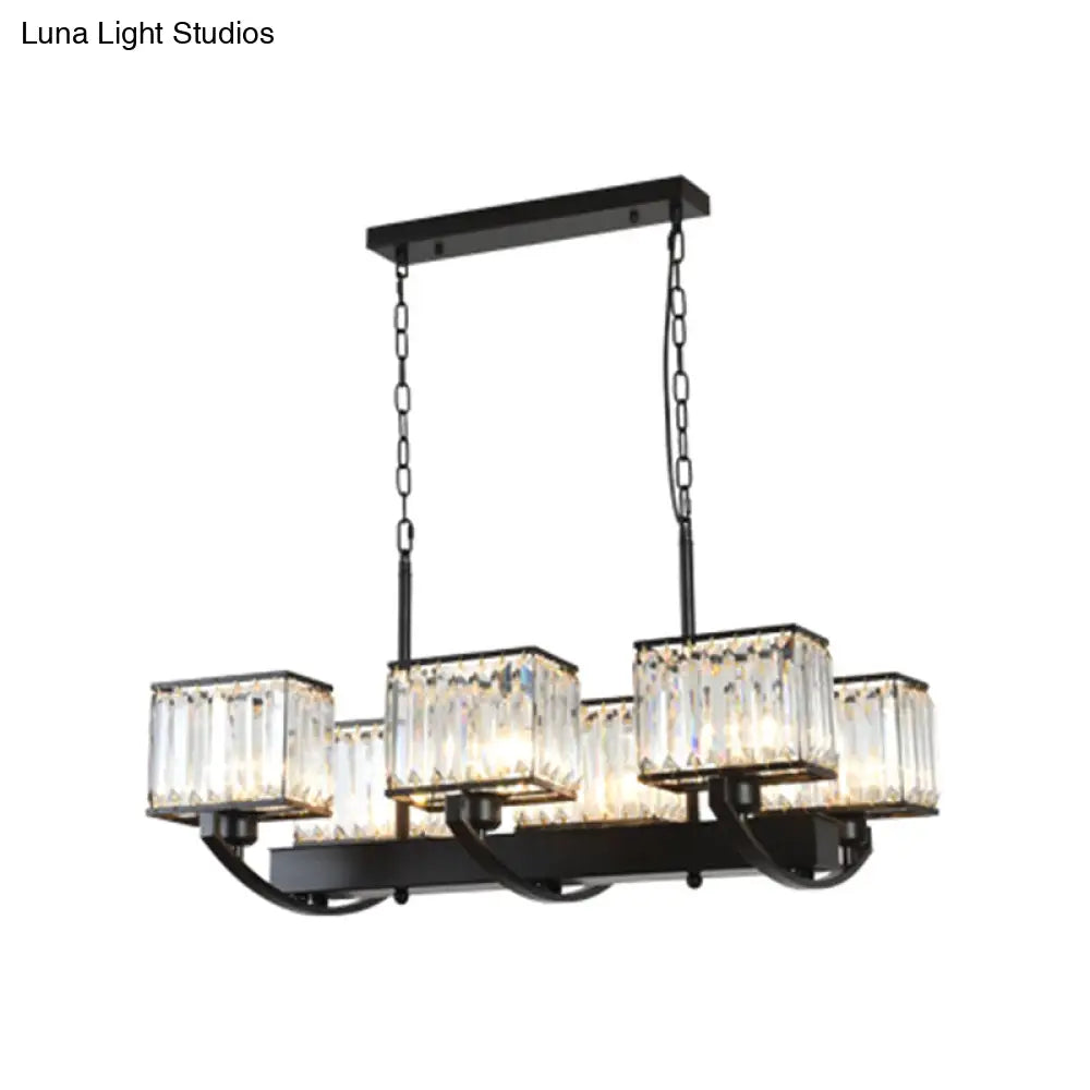 DecorBites™ Contemporary Crystal Chandelier with Adjustable Chain - 6/8 Bulbs, Black Rectangle Design