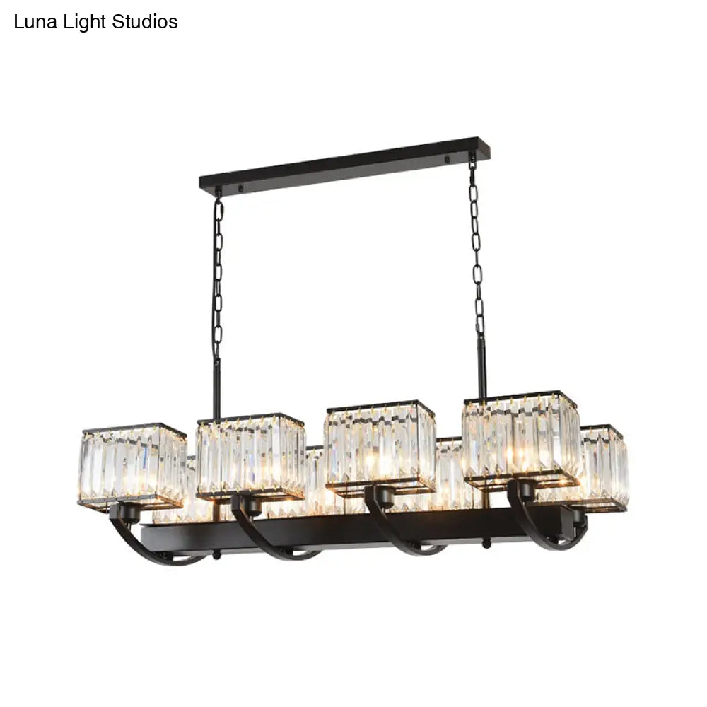 DecorBites™ Contemporary Crystal Chandelier with Adjustable Chain - 6/8 Bulbs, Black Rectangle Design