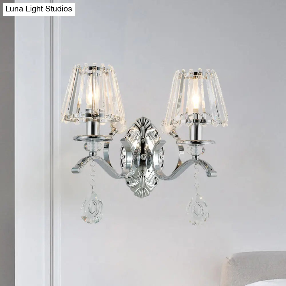 DecorBites™ Contemporary Crystal Conical Wall Sconce - 2-Light Silver Lighting for Living Room