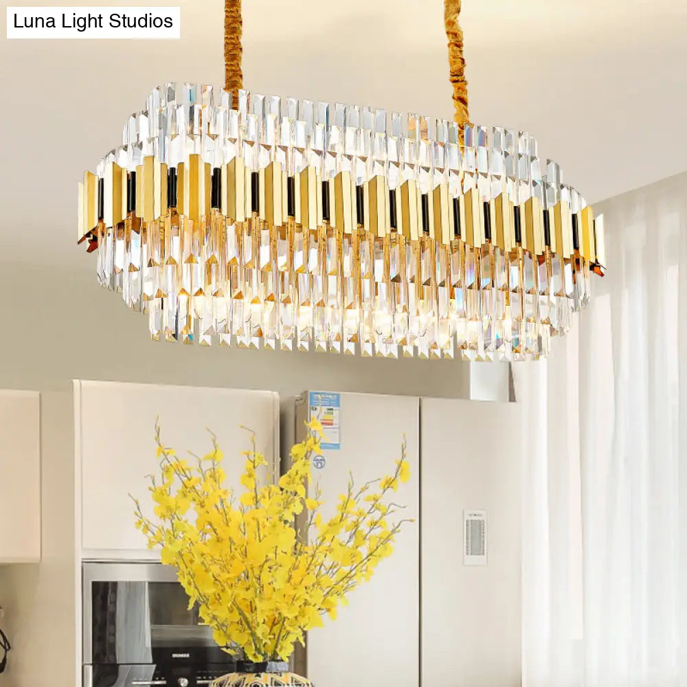 DecorBites™ Contemporary Crystal Gold Pendant Light - 39" Wide 7-Tiered Icicle Chandelier, 16-Light - Perfect for Table