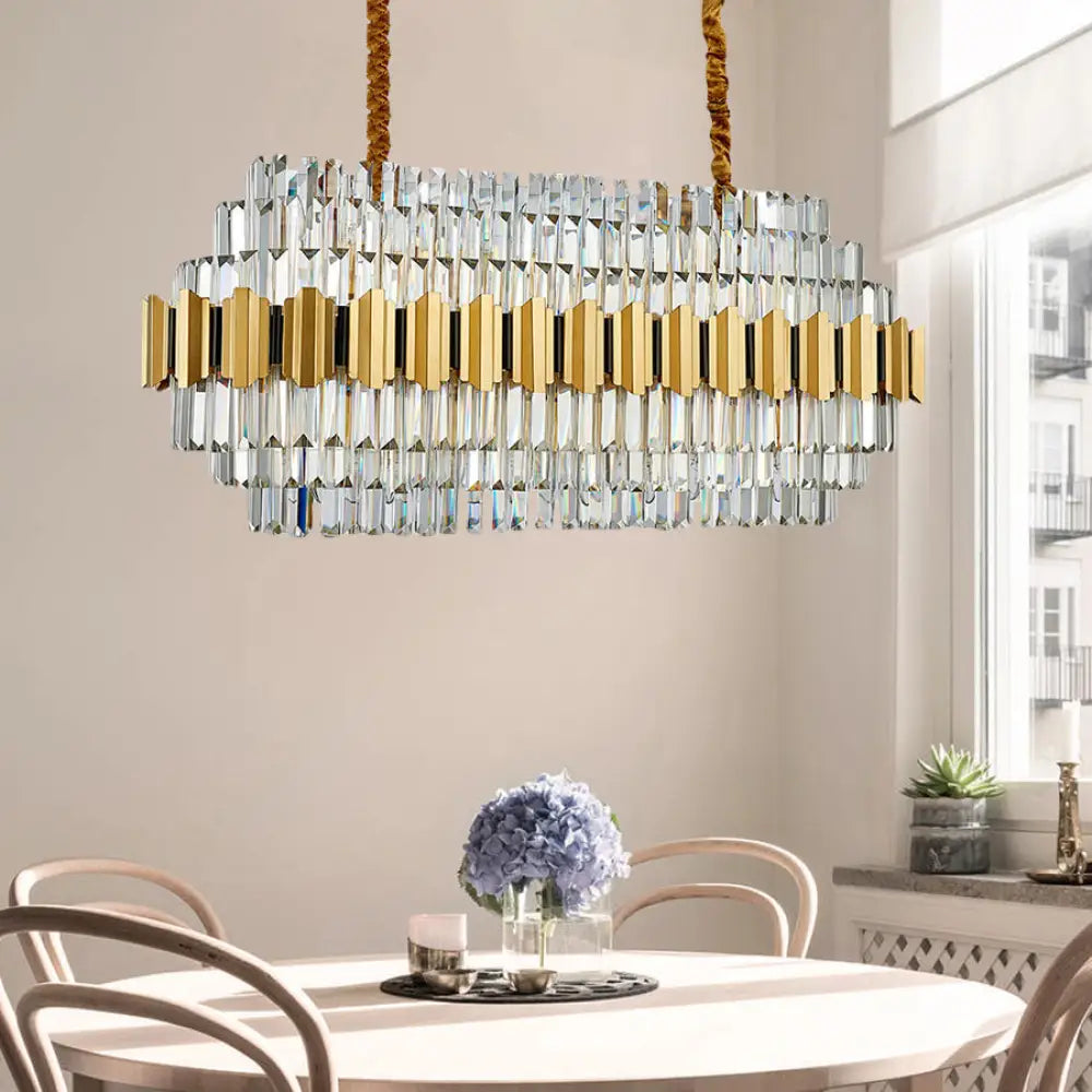 DecorBites™ Contemporary Crystal Gold Pendant Light - 39" Wide 7-Tiered Icicle Chandelier, 16-Light - Perfect for Table