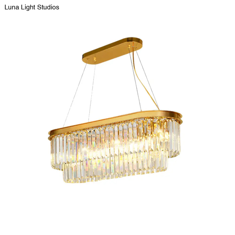 DecorBites™ Contemporary Crystal Island Pendant with 7 Bulbs and Gold Finish - 2 Layer Ellipse Design