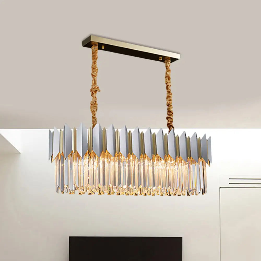 DecorBites™ Contemporary Crystal Prisms Island Pendant Light with Silver Finish and 10 Bulbs