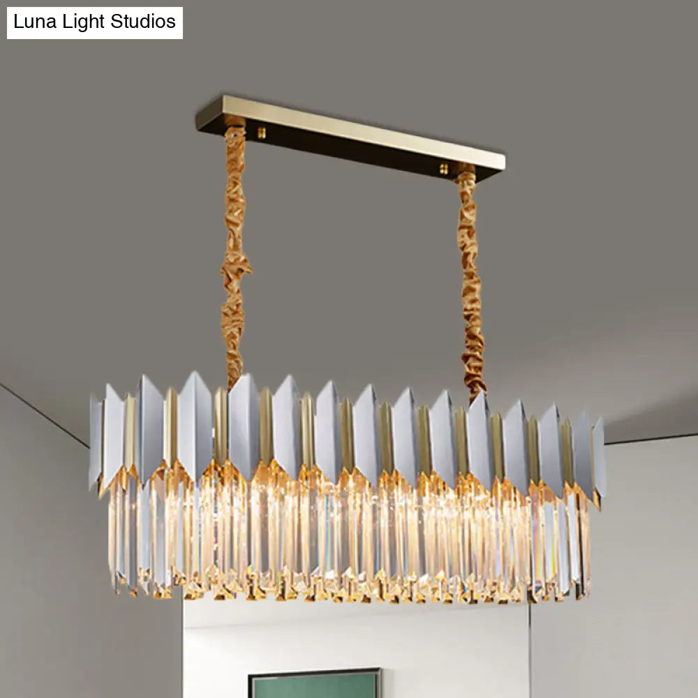 DecorBites™ Contemporary Crystal Prisms Island Pendant Light with Silver Finish and 10 Bulbs