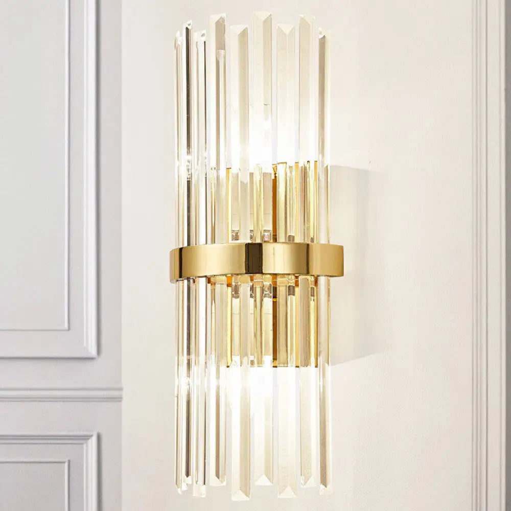 DecorBites™ Contemporary Crystal Wall Lamp with Cylinder Design - Golden Wall Lighting for Living Room - Includes 2 Bulbs