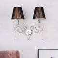 DecorBites™ Contemporary Crystal Wall Sconce with Gathered Fabric Shade - 2 Bulb Light Fixture for Living Room, Black