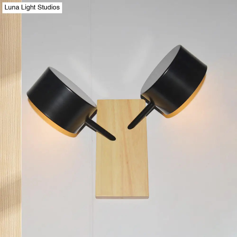 DecorBites™ Contemporary Double Drum Wall Mounted Light: Metal Fixture for Kitchen with 2 Bulbs, Black/White/Blue