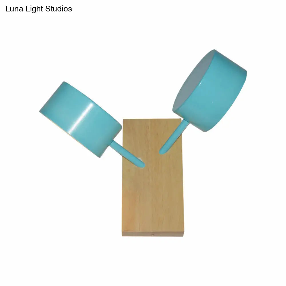 DecorBites™ Contemporary Double Drum Wall Mounted Light: Metal Fixture for Kitchen with 2 Bulbs, Black/White/Blue