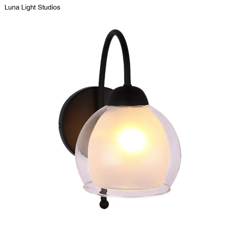 DecorBites™ Contemporary Frosted Glass Wall Sconce in Black with Curvy Metal Arm
