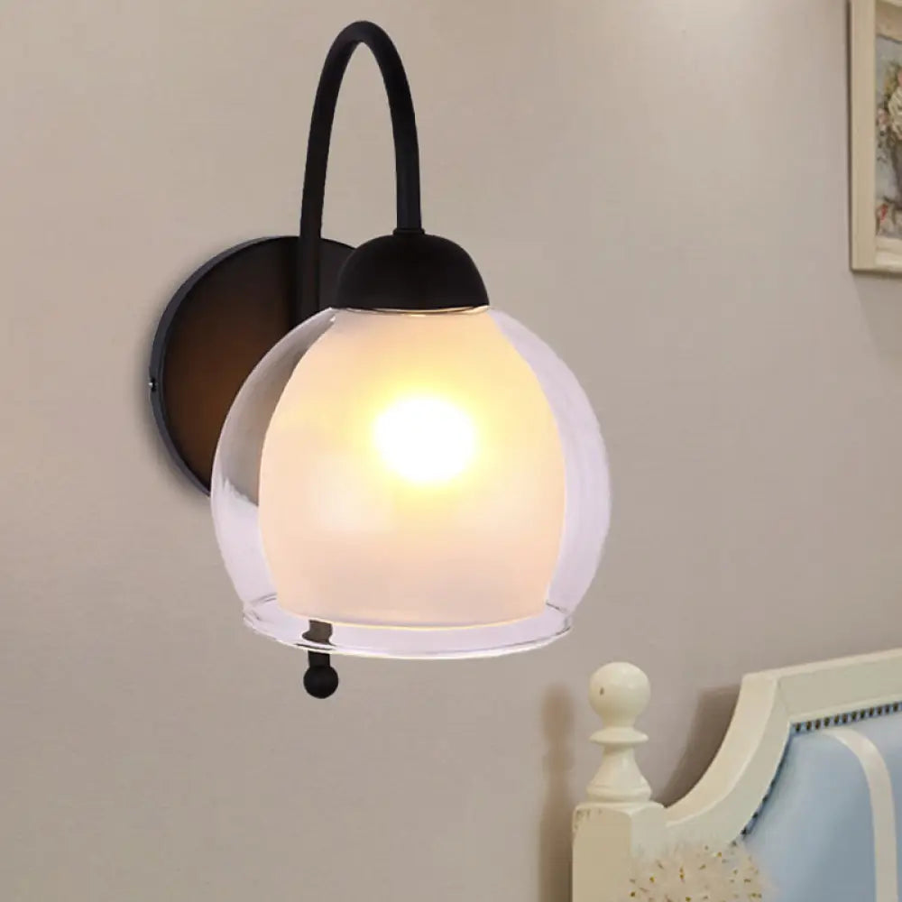 DecorBites™ Contemporary Frosted Glass Wall Sconce in Black with Curvy Metal Arm