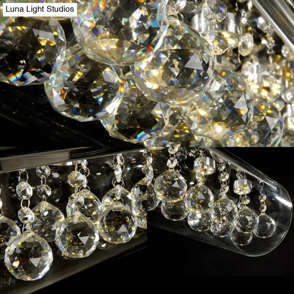 DecorBites™ Contemporary Glass Island Pendant Light with 5 Horizontal Cylinder Lights and Crystal Ball Accent