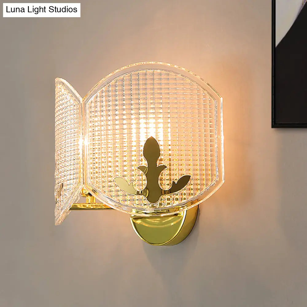 DecorBites™ Contemporary Gold Arc Wall Sconce with Dual Clear Glass Latticed Heads