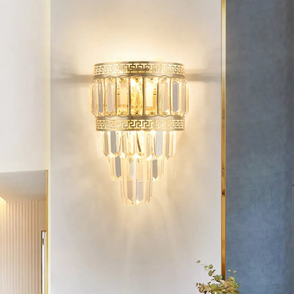 DecorBites™ Contemporary Gold Crystal 3-Head Bedroom Wall Sconce Light