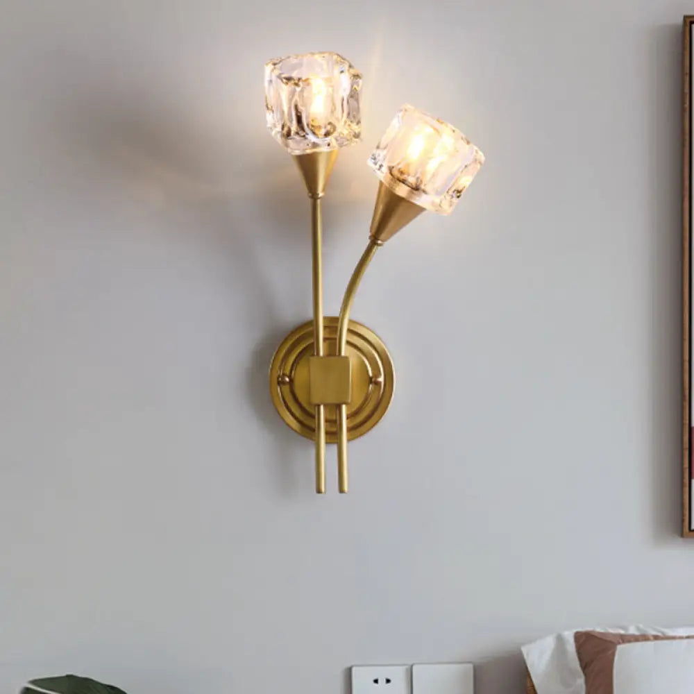 DecorBites™ Contemporary Gold Cube Wall Sconce with Clear Crystal LED Lighting – Perfect for Living Room