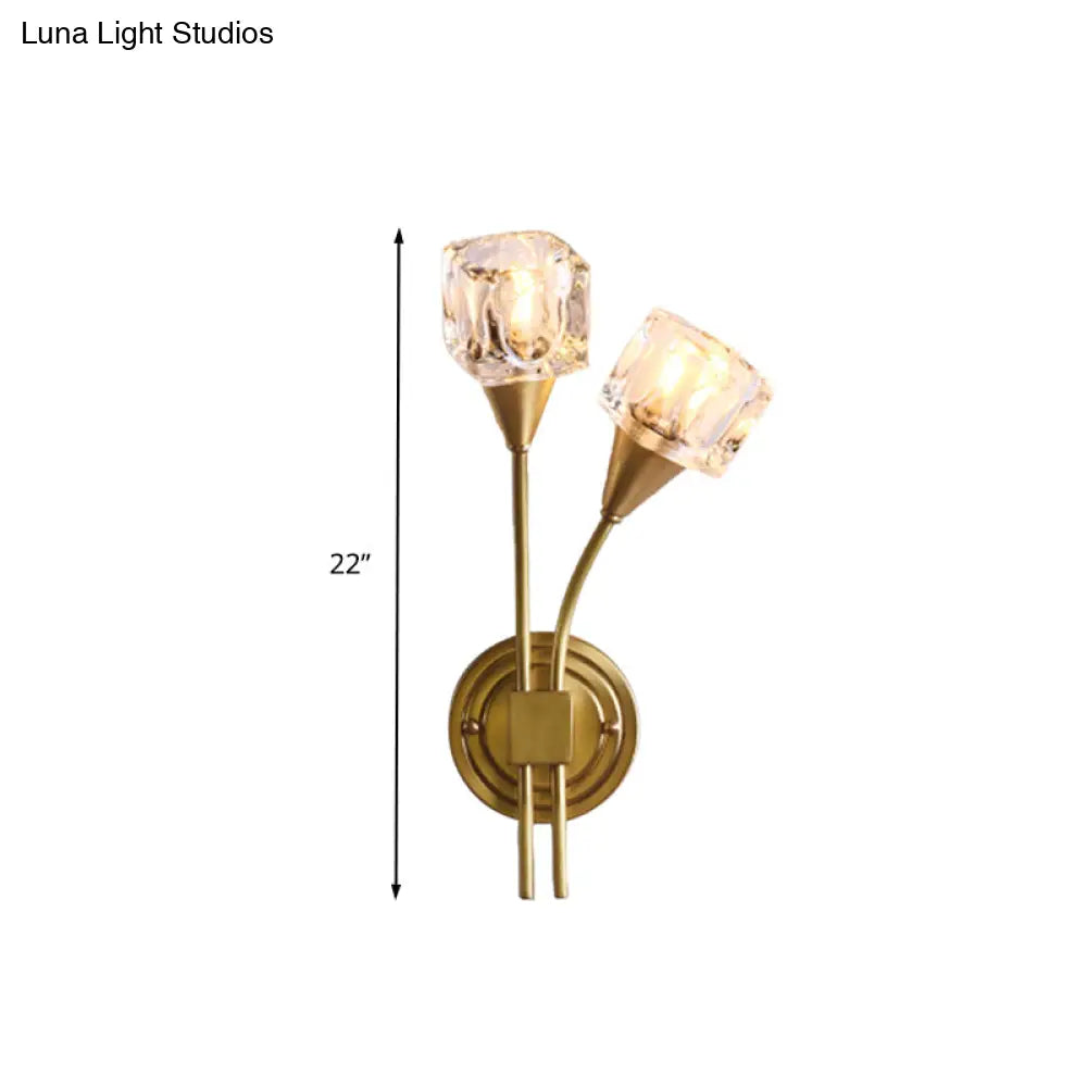 DecorBites™ Contemporary Gold Cube Wall Sconce with Clear Crystal LED Lighting – Perfect for Living Room