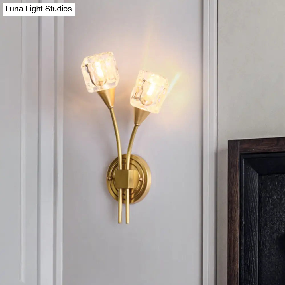 DecorBites™ Contemporary Gold Cube Wall Sconce with Clear Crystal LED Lighting – Perfect for Living Room