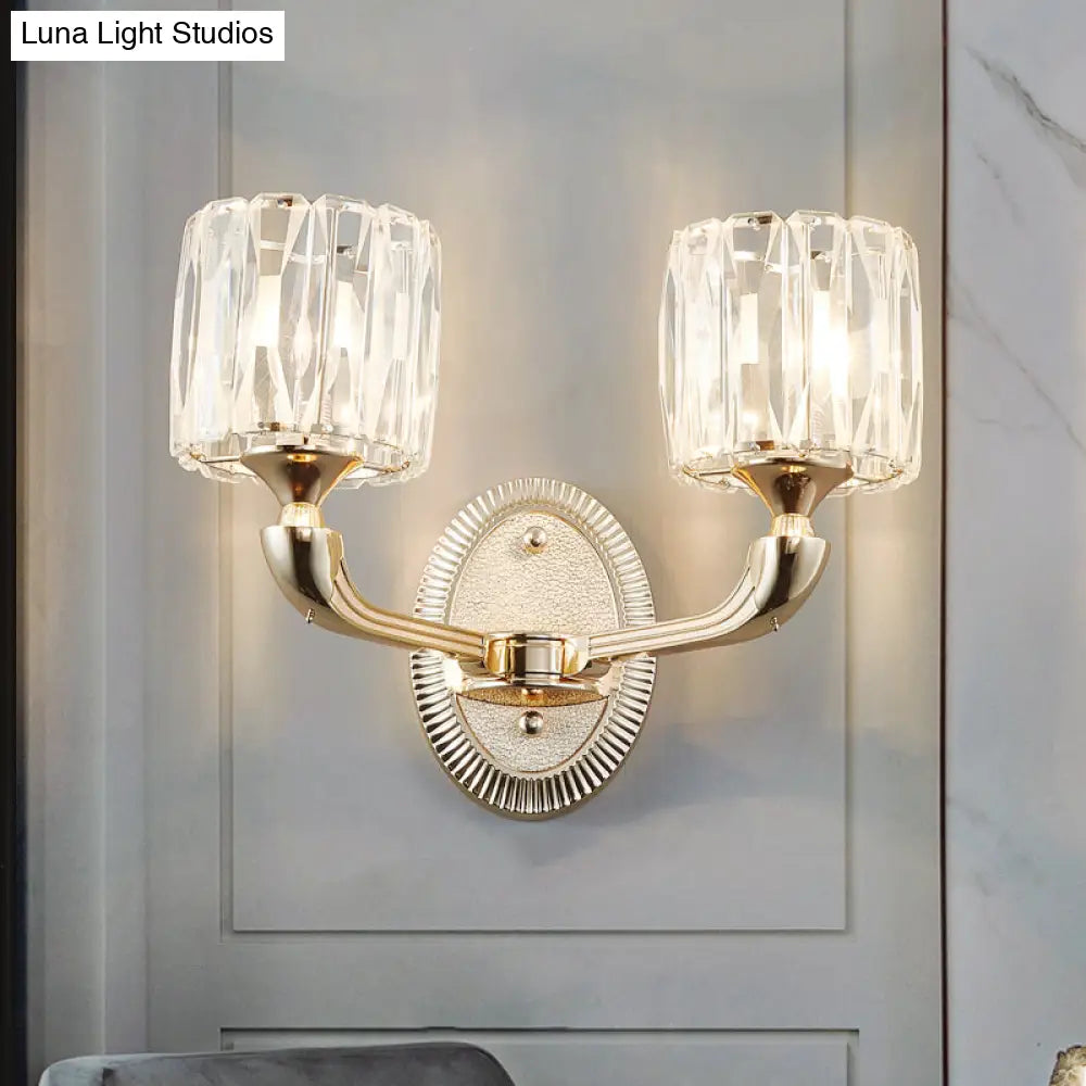 DecorBites™ Contemporary Gold Cylinder Crystal Wall Lamp - Beveled Cut, 1/2-Head Design - Stylish Living Room Wall Mount Light