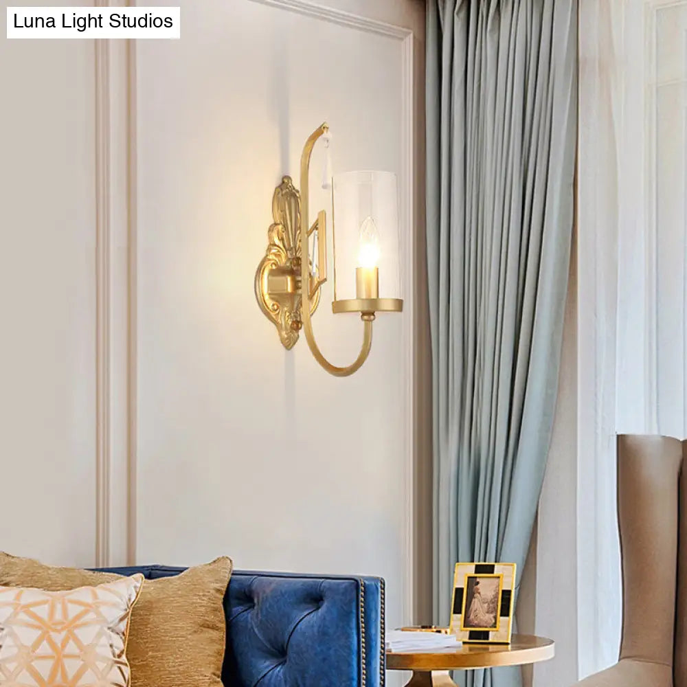 DecorBites™ Contemporary Gold Cylinder Sconce Wall Light with Clear Glass Shade