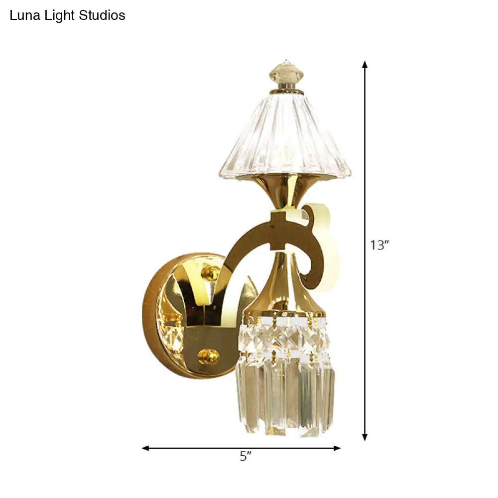 DecorBites™ Contemporary Gold Finish Conic Wall Sconce with Crystal Draping - Metal Mount Light